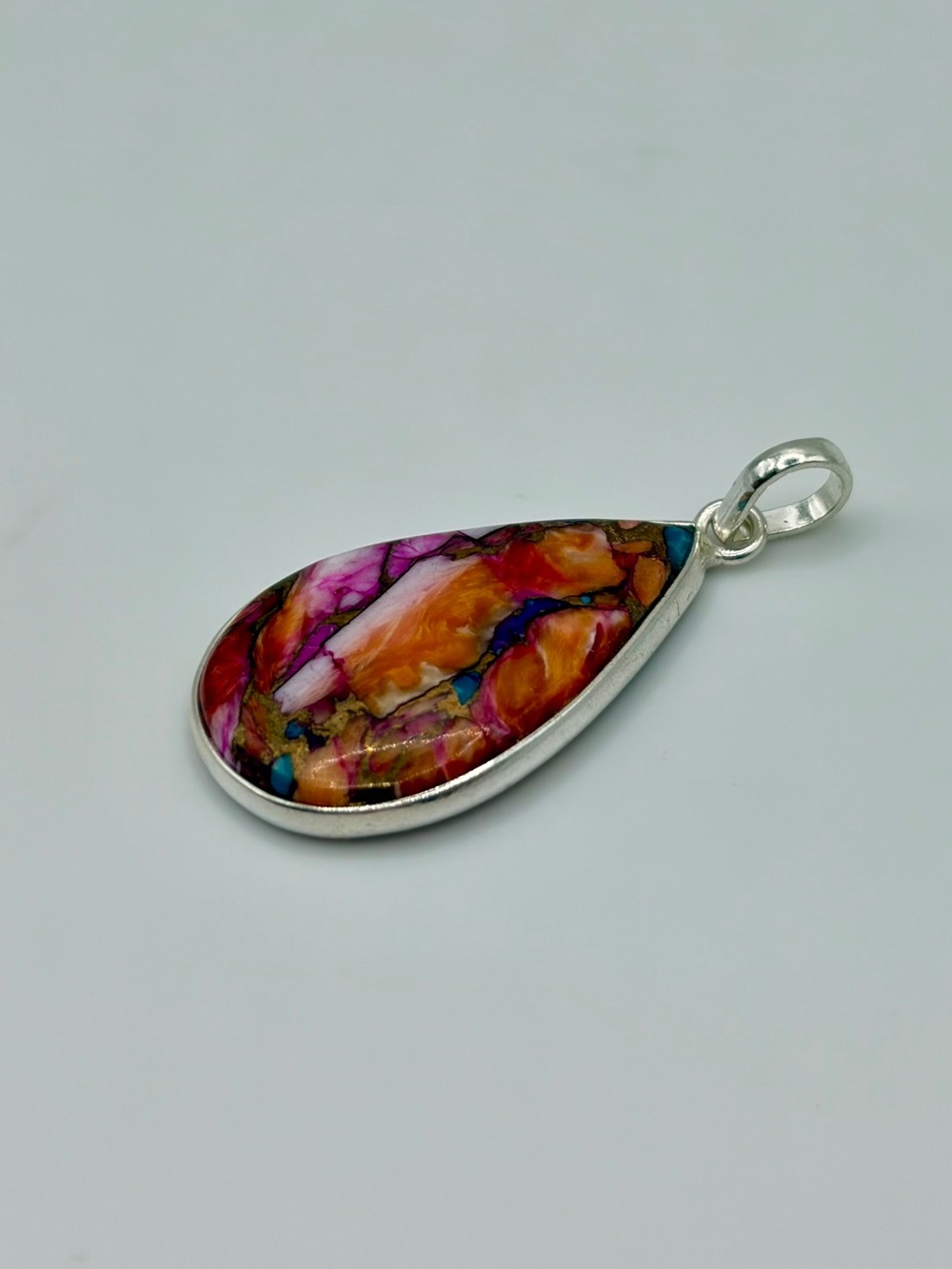 925 Sterling Silver Pink Dahlia Turquoise Pendant - Picture 3 of 9